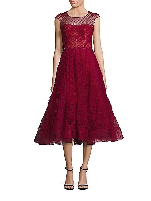 Marchesa Notte - Honeycomb Cap Sleeve A-Line Dress