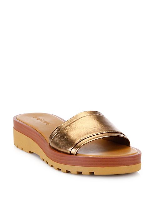 See by Chloé - Robin Metallic Leather Demi-Wedge Slides