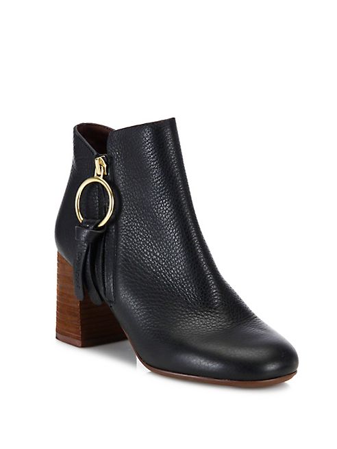 See by Chloé - Dustin Leather Block-Heel Booties