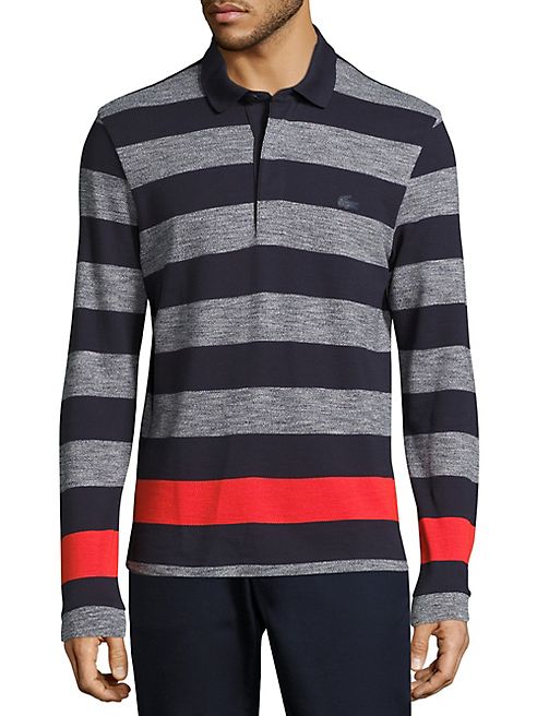 Lacoste - Long Sleeve Engineered Jaspe Stripe Rugby Shirt