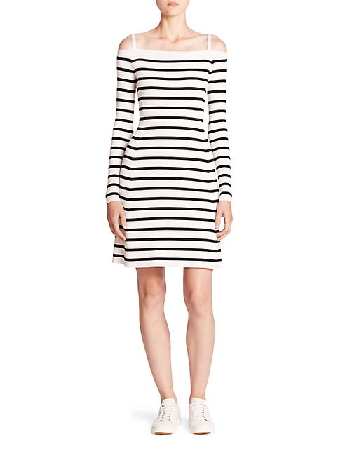 Theory - Pirellia Striped Cold-Shoulder Dress