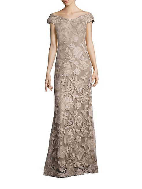 Tadashi Shoji - Floral Embroidered Off-the-Shoulder Gown