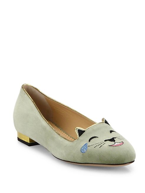 Charlotte Olympia - Velvet LOL Emoticon Kitty Flats