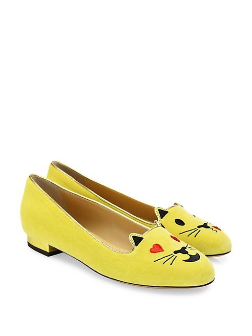 Charlotte Olympia - Velvet Flirty Emoticon Kitty Flats