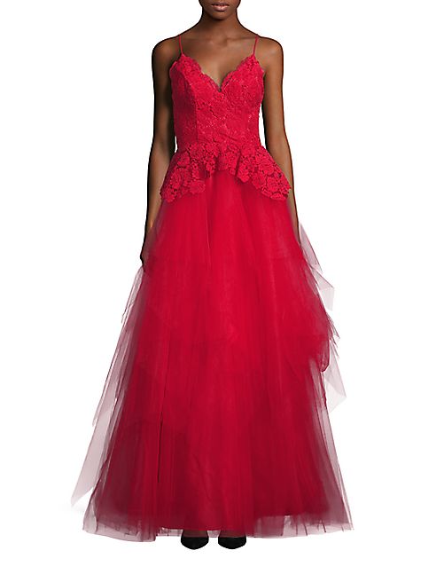 NHA KHANH - Ruby Lace & Tulle Open-Back Gown