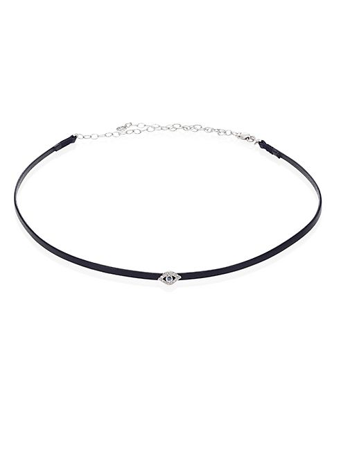 Sydney Evan - Bezel Evil Eye Diamond, Blue Sapphire & Leather Choker