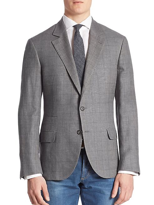 Brunello Cucinelli - Windowpane Wool Blend Plaid Jacket