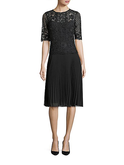 Teri Jon by Rickie Freeman - Pleated Lace A-Line Dress