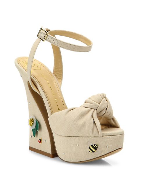 Charlotte Olympia - Vreeland Floral-Embroidered Knotted Linen Platform Sandals