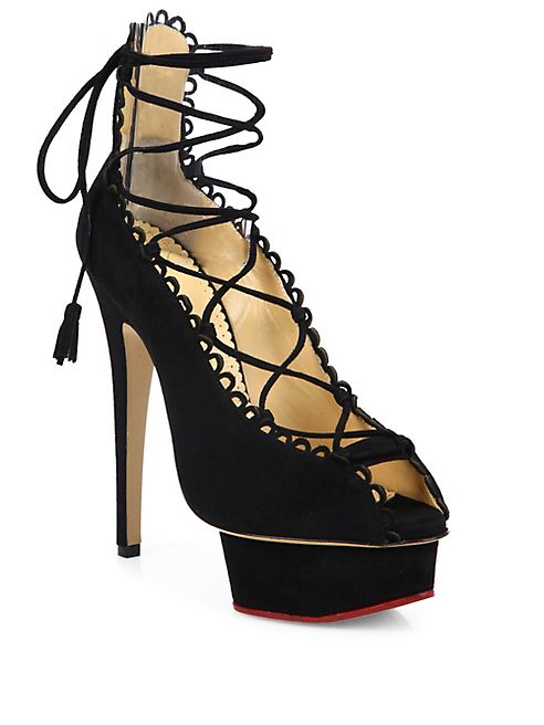 Charlotte Olympia - Gladys Suede Lace-Up Platform Pumps