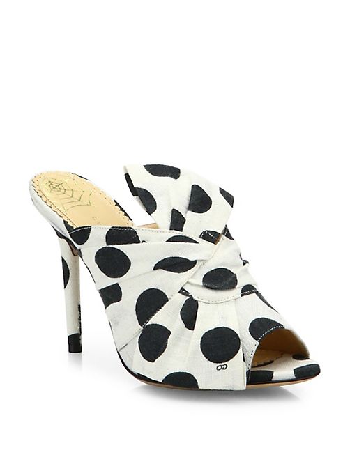 Charlotte Olympia - Ilona Polka Dot Linen Mules