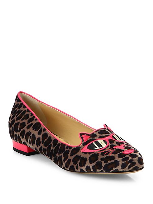 Charlotte Olympia - Barbie® Pretty In Pink Kitty Leopard-Print Velvet Flats