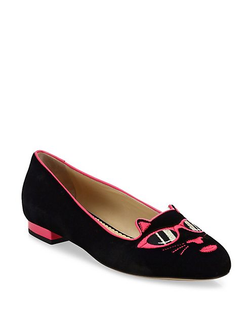 Charlotte Olympia - Barbie® Pretty In Pink Kitty Velvet Flats