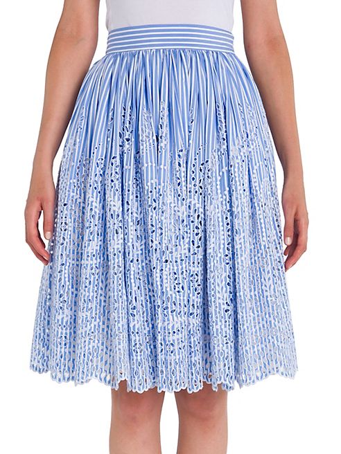 Miu Miu - Cotton Poplin Eyelet Striped Skirt