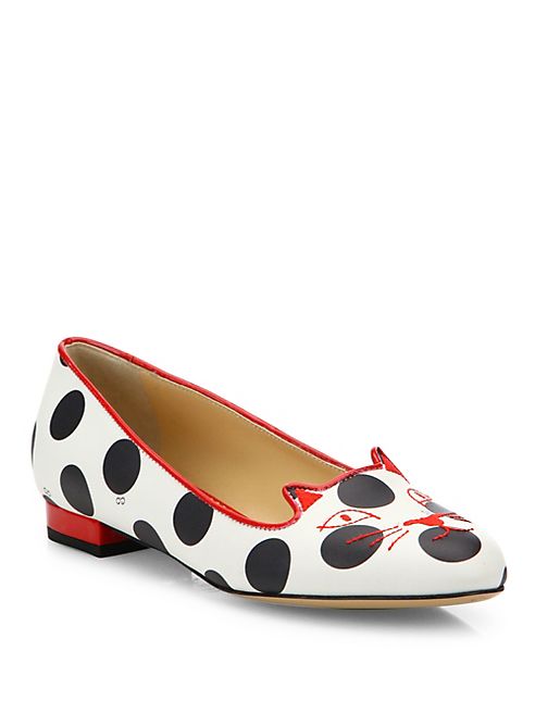 Charlotte Olympia - Kitty Polka Dot Leather Flats