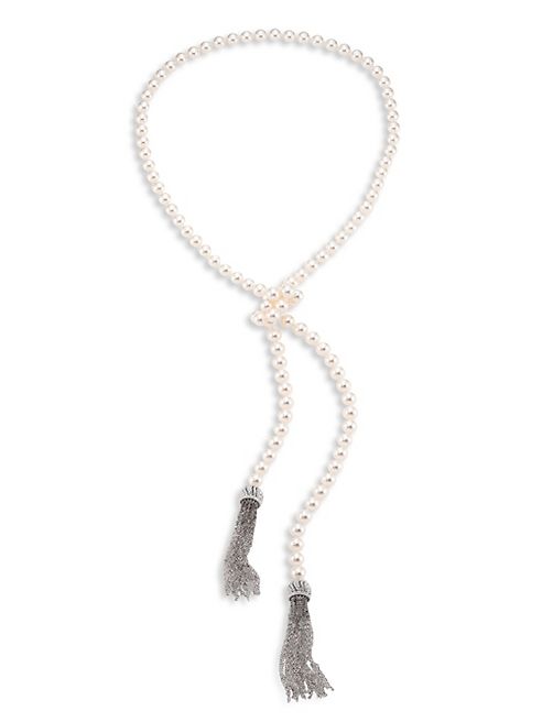 Adriana Orsini - Long Faux Pearl & Crystal Tassel Necklace