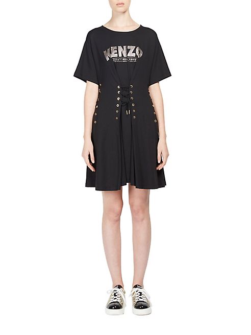 KENZO - Lace-Up Cotton Logo Dress