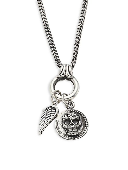 King Baby Studio - Baroque Sterling Silver Baby Skull Coin & Wing Pendant Necklace