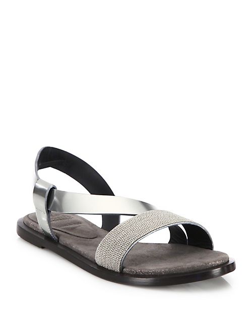 Brunello Cucinelli - Monili-Beaded Metallic Leather Sandals