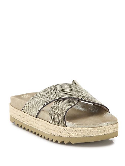 Brunello Cucinelli - Monili Crisscross Espadrille Platform Slides