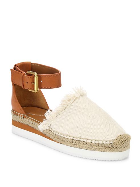 See by Chloé - Glyn Frayed Canvas & Leather Ankle-Strap Platform Espadrilles