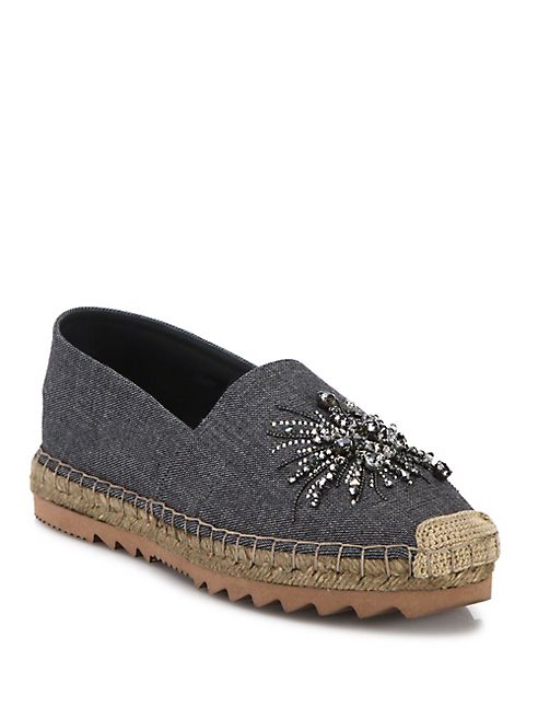 Brunello Cucinelli - Crystal-Embellished Denim Espadrille Flats