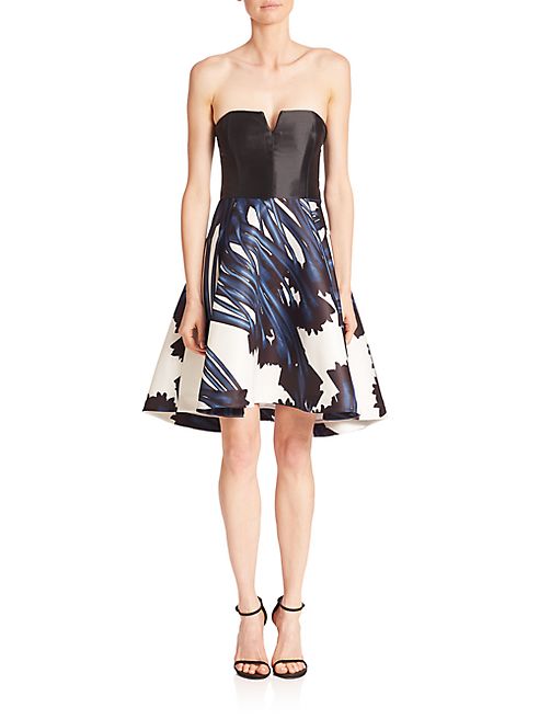 Halston Heritage - Strapless Notch Neck Printed Dress