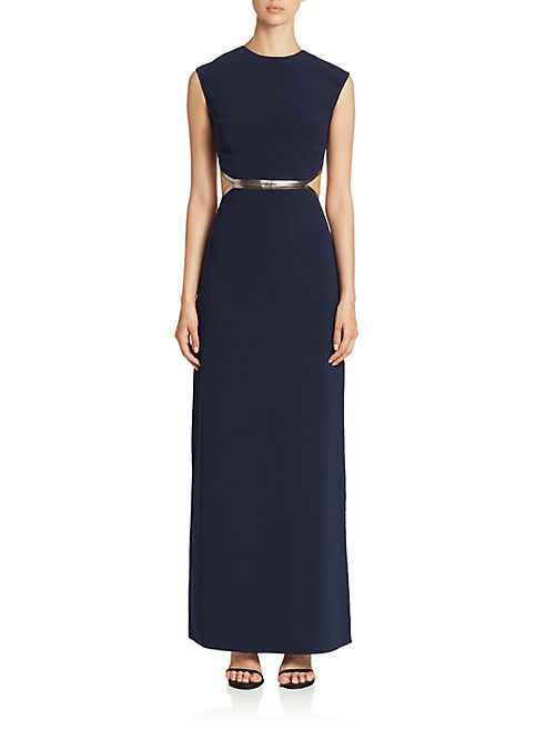 Halston Heritage - Metallic Leather Trim Gown