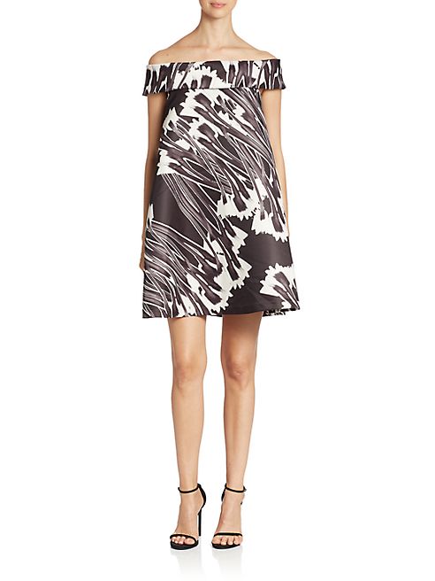 Halston Heritage - Off-The-Shoulder Printed Trapeze Dress