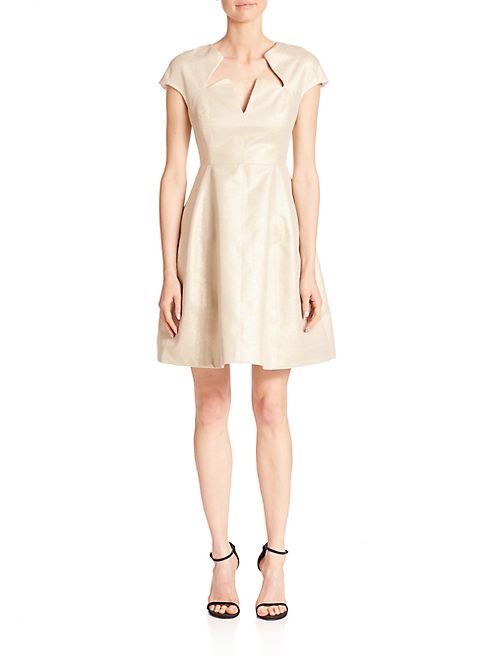 Halston Heritage - Metallic Jacquard Fit-&-Flare Dress