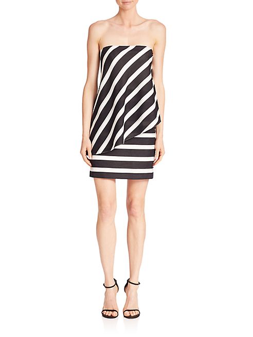 Halston Heritage - Strapless Striped Jacquard Dress