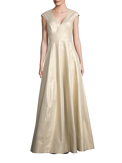 Halston Heritage - Metallic Cap Sleeve Gown