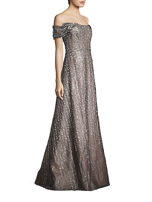 RENE RUIZ - Off-The-Shoulder Sequin Gown