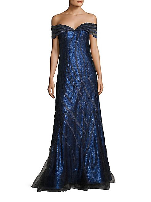 RENE RUIZ - Off-The-Shoulder Embellished Gown