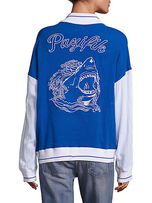 Koza - Colorblock Shark Graphic Varsity Jacket