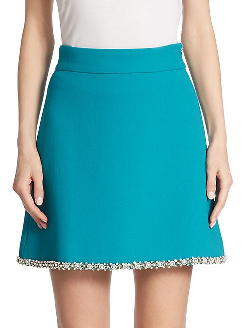 Miu Miu - Beaded Virgin Wool A-Line Mini Skirt