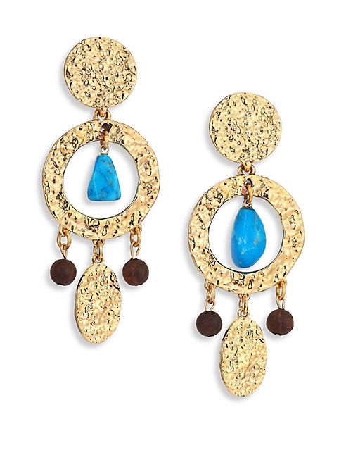 Oscar de la Renta - Hammered Disc Turquoise Drop Earrings