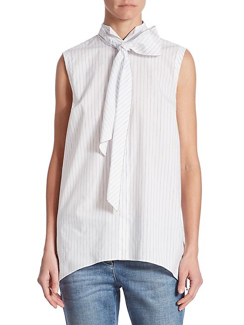 Brunello Cucinelli - Striped Tie Neck Top