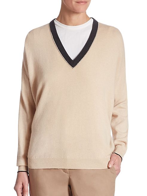 Brunello Cucinelli - Wool-Blend V-Neck Top