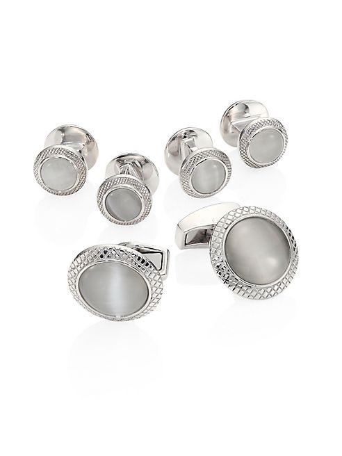 Tateossian - Fiber Optic Glass Silvertone Brass Shirt Studs & Cuff Links Set