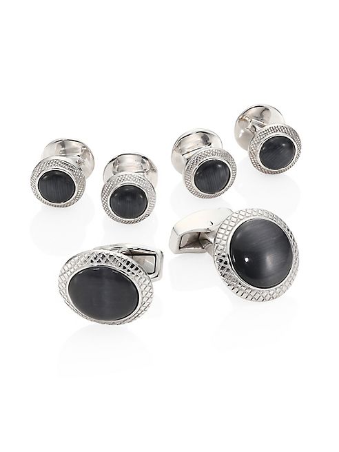 Tateossian - Fiber Optic Glass Mother-of-Pearl Cuff Links & Shirt Studs Set