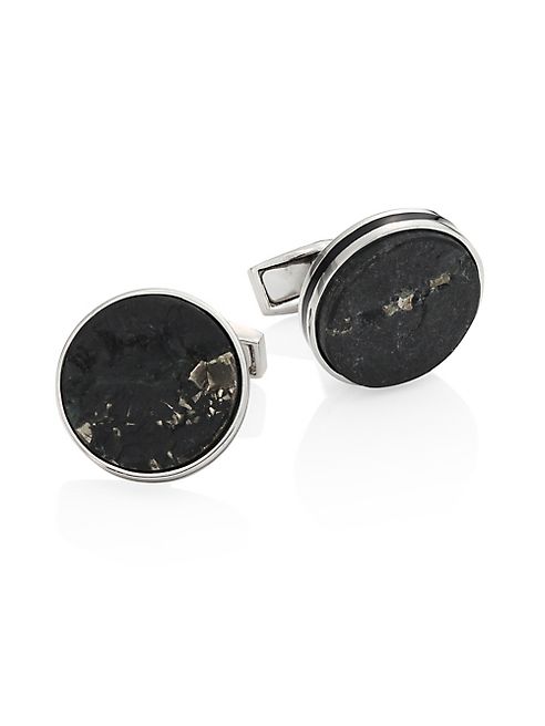 Tateossian - Raw Pyrite & Sterling Silver Cuff Links