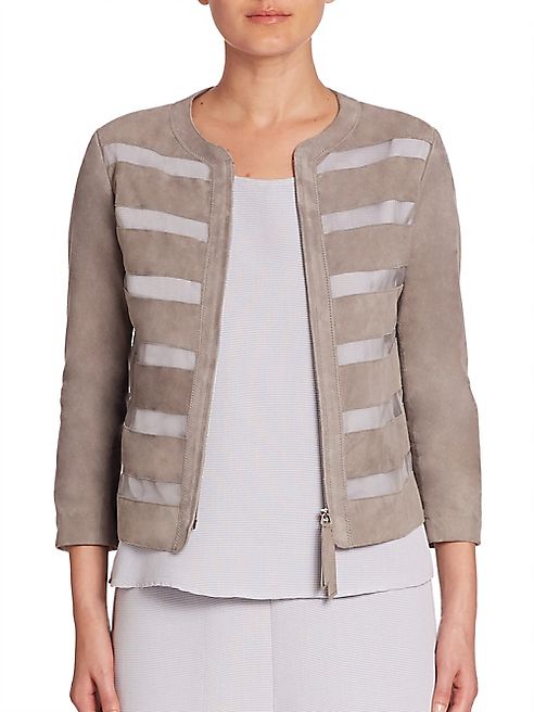 Armani Collezioni - Sheer Panel Suede Jacket