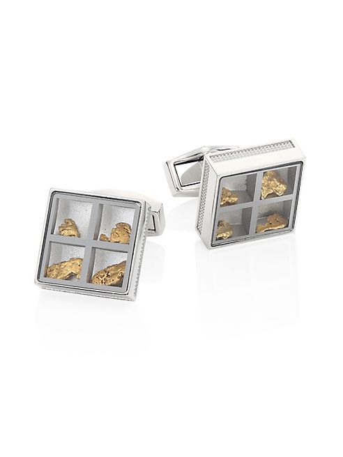 Tateossian - Precious Window Diamonds, Gold nuggets & Stainless Steel Cuff Links