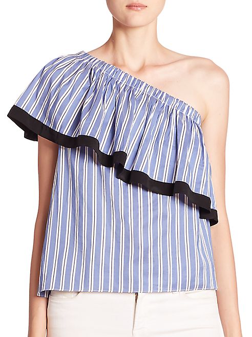 MILLY - Cotton & Silk One-Shoulder Striped Top