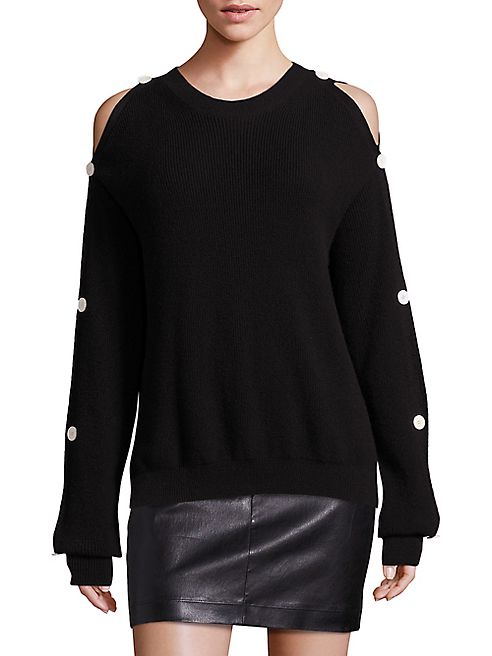 Helmut Lang - Cold Shoulder Cotton Cashmere Blend Ribbed Sweater