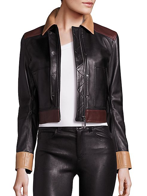 Helmut Lang - Colorblock Cropped Leather Jacket