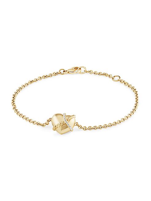 David Yurman - Le Petit Coeur Sculpted Heart Chain Bracelet with Diamonds in 18K Gold