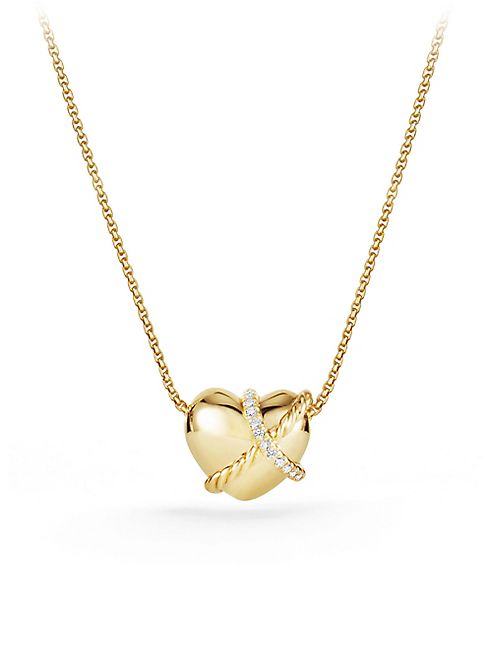 David Yurman - Le Petit Coeur Sculpted Heart Chain Necklace with Diamonds in 18K Gold