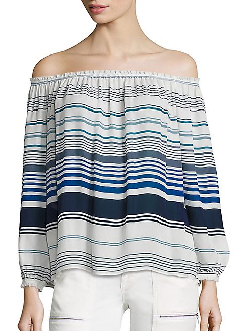 Joie - Bamboo Stripe Printed Off-the-Shoulder Silk Blouse